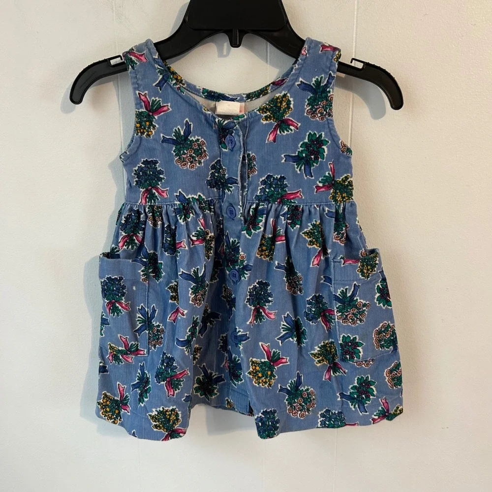 Vintage Carters Toddler Girls 3T Blue‎ Floral Corduroy Jumper Dress Pockets 5451